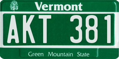 VT license plate AKT381
