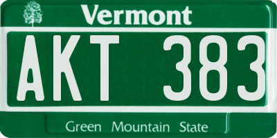 VT license plate AKT383