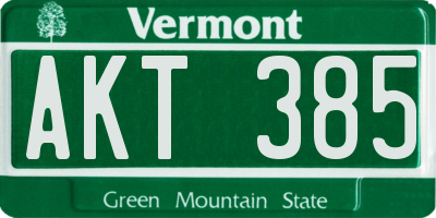 VT license plate AKT385