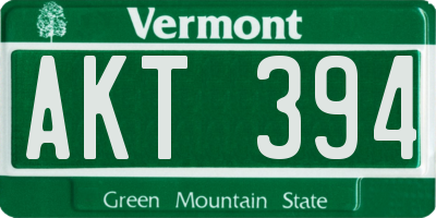 VT license plate AKT394