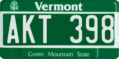 VT license plate AKT398