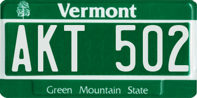 VT license plate AKT502