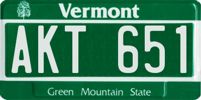 VT license plate AKT651