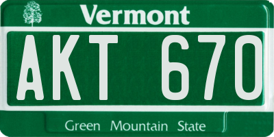 VT license plate AKT670