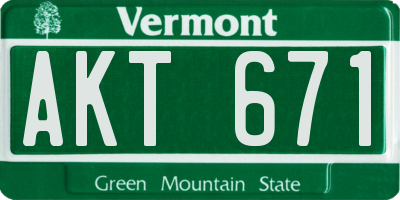 VT license plate AKT671