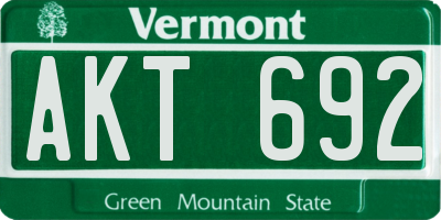 VT license plate AKT692