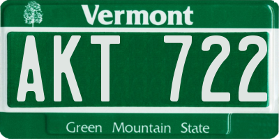VT license plate AKT722