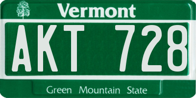 VT license plate AKT728