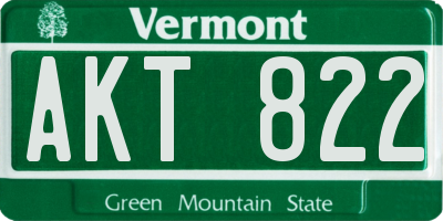 VT license plate AKT822