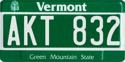 VT license plate AKT832