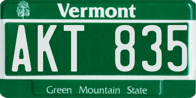 VT license plate AKT835