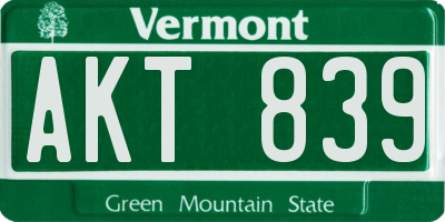 VT license plate AKT839