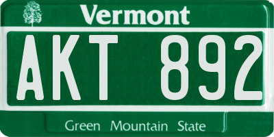 VT license plate AKT892