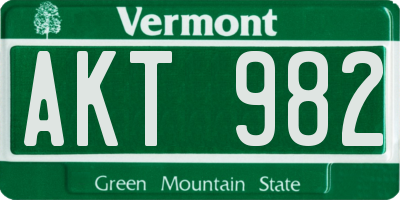 VT license plate AKT982