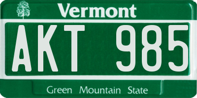 VT license plate AKT985