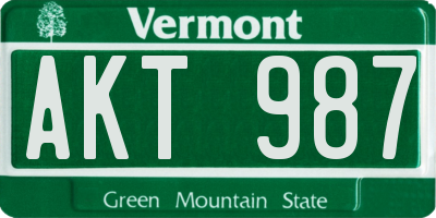 VT license plate AKT987