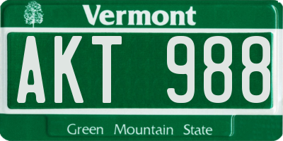 VT license plate AKT988