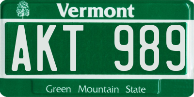 VT license plate AKT989