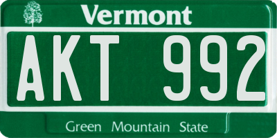 VT license plate AKT992