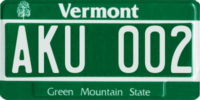 VT license plate AKU002