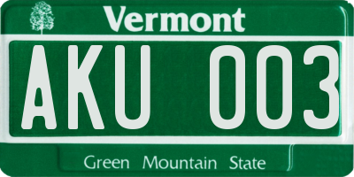 VT license plate AKU003