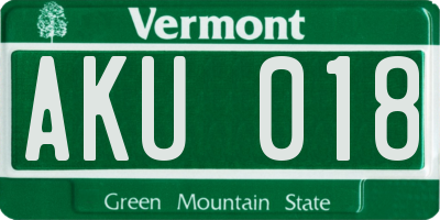 VT license plate AKU018