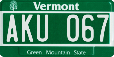 VT license plate AKU067
