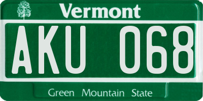 VT license plate AKU068