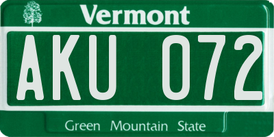 VT license plate AKU072