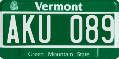 VT license plate AKU089