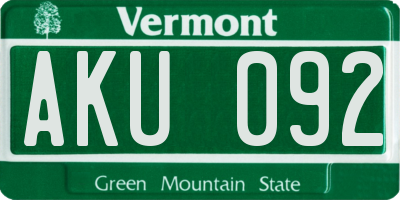 VT license plate AKU092