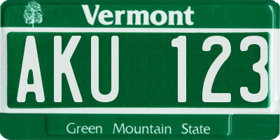 VT license plate AKU123