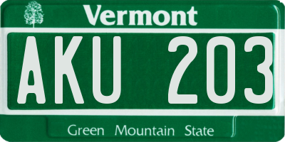 VT license plate AKU203