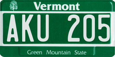 VT license plate AKU205