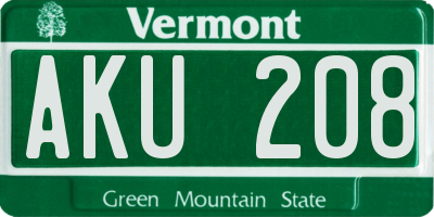 VT license plate AKU208