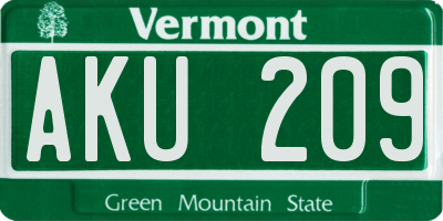 VT license plate AKU209