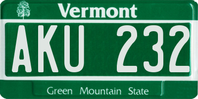 VT license plate AKU232