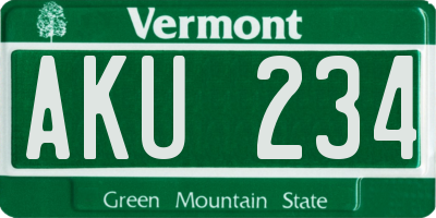 VT license plate AKU234