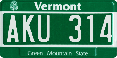 VT license plate AKU314
