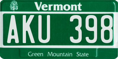 VT license plate AKU398