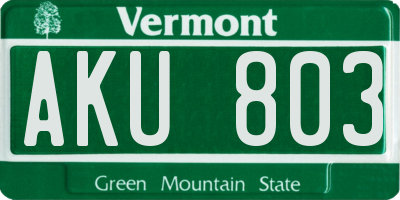 VT license plate AKU803