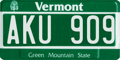 VT license plate AKU909
