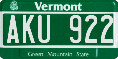 VT license plate AKU922