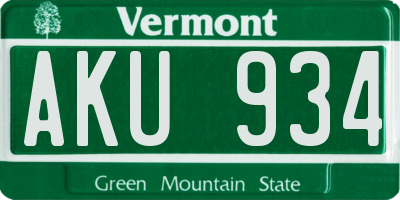 VT license plate AKU934