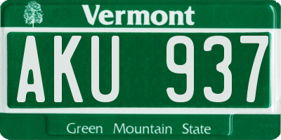 VT license plate AKU937