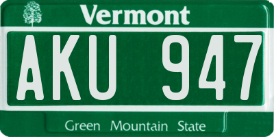 VT license plate AKU947
