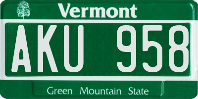 VT license plate AKU958