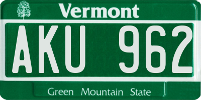 VT license plate AKU962