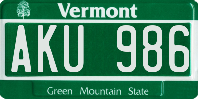 VT license plate AKU986
