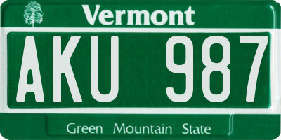 VT license plate AKU987